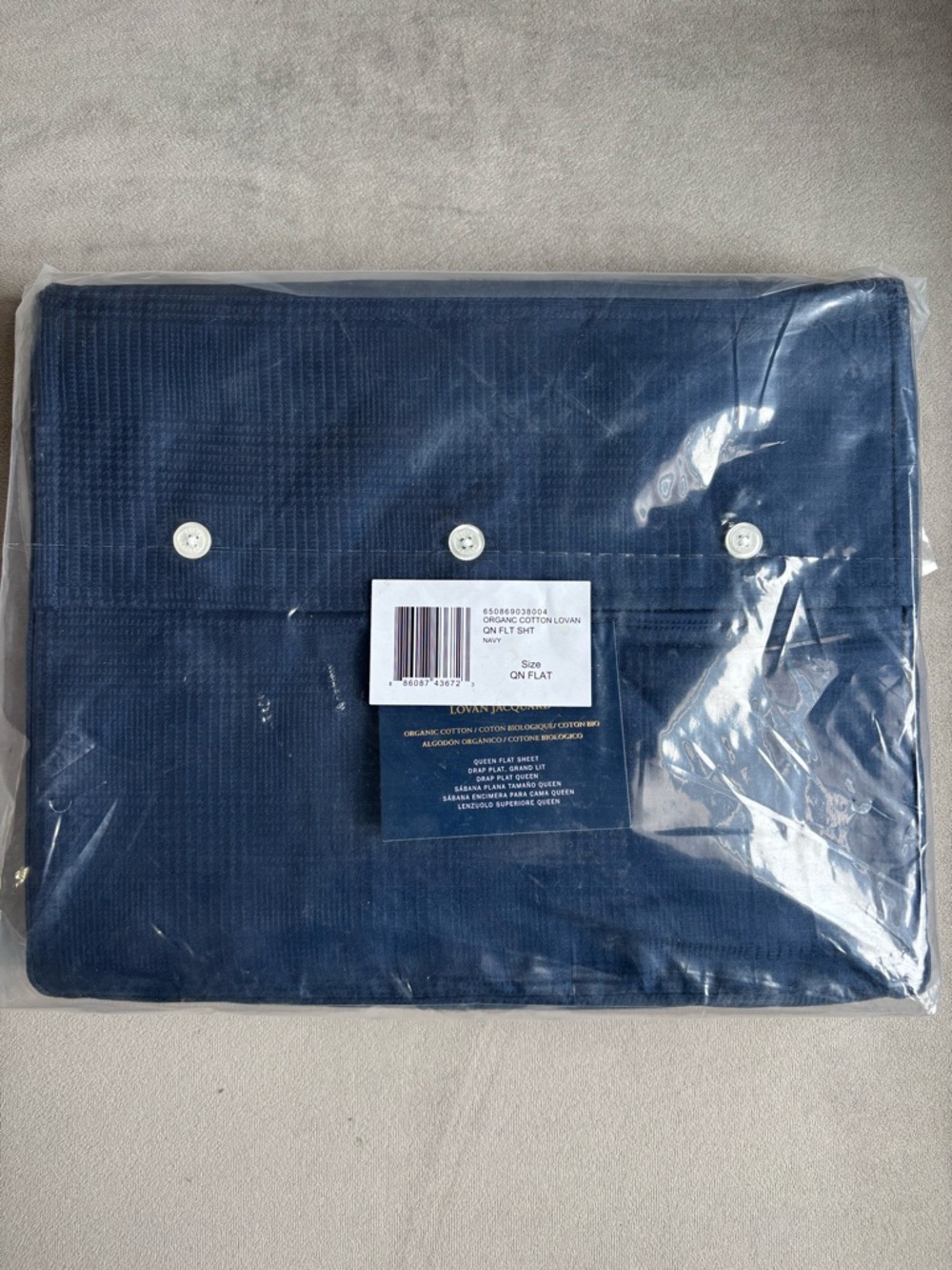 Ralph Lauren Lovan Jacquard Organic Cotton Queen Flat Sheet Navy